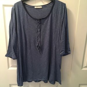 Navy striped henley tee 3/4 sleeves, Light Weight Material, Sz 3X But Runs Small